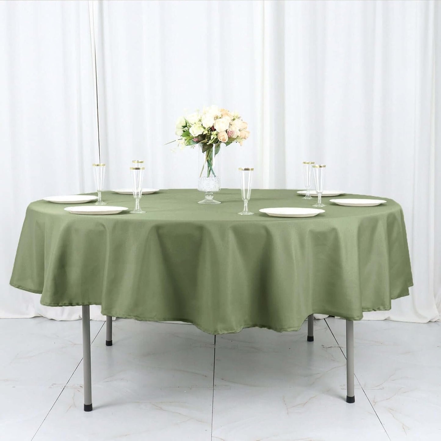 Efavormart Round Tablecloth, 90 Inch Stain & Wrinkle Resistant Washable Table Cloth, Decorative Polyester Fabric Table Cover for Banquet, Wedding, Dining- Eucalyptus Dusty Sage