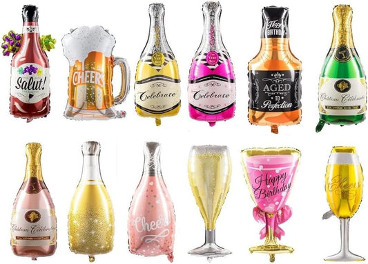 Collect Present Champagne and Wine Bottle Balloons – 12 Foil Balloons – Birthday, Bachelorette and Engagement Party Decorations