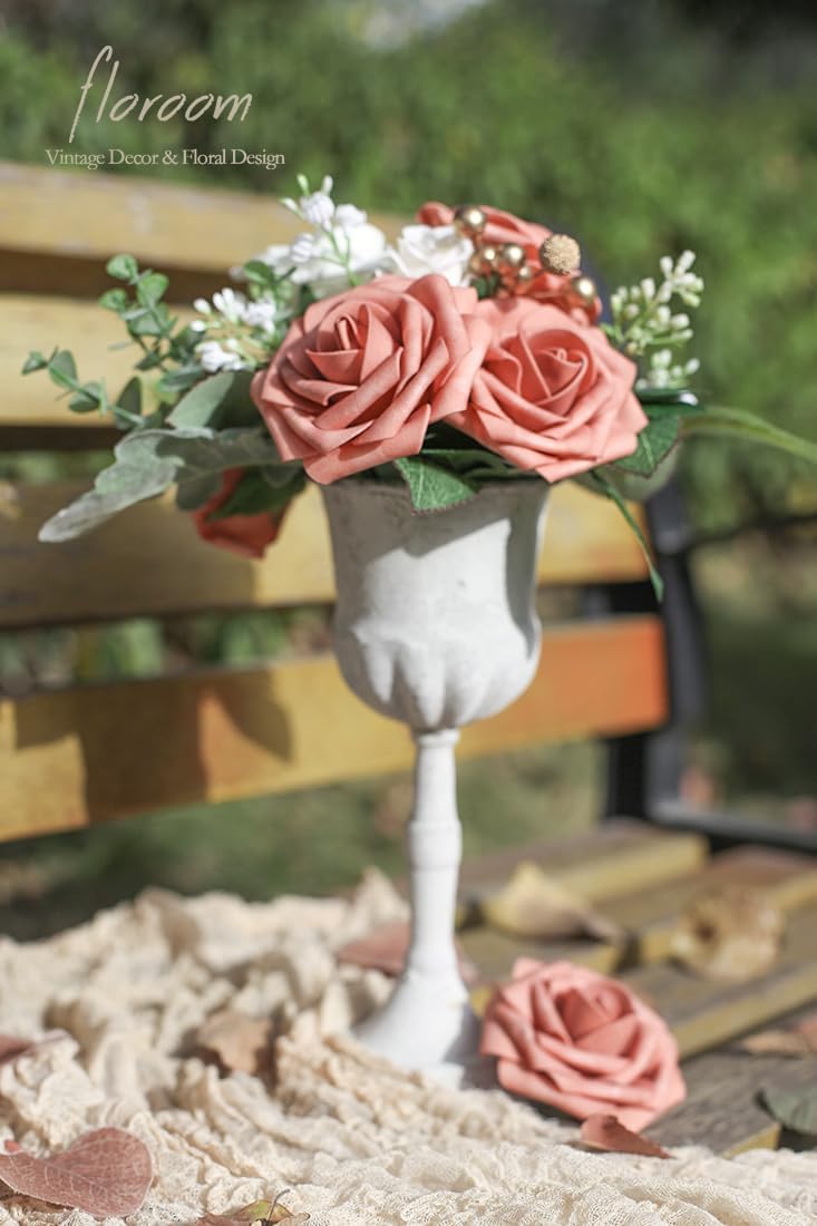 Floroom Artificial Flowers 25pcs Real Looking Dusty Pinky Cedar Foam Fake Roses with Stems for DIY Wedding Bouquets Bridal Shower Centerpieces Floral Arrangements Party Tables Home Decorations