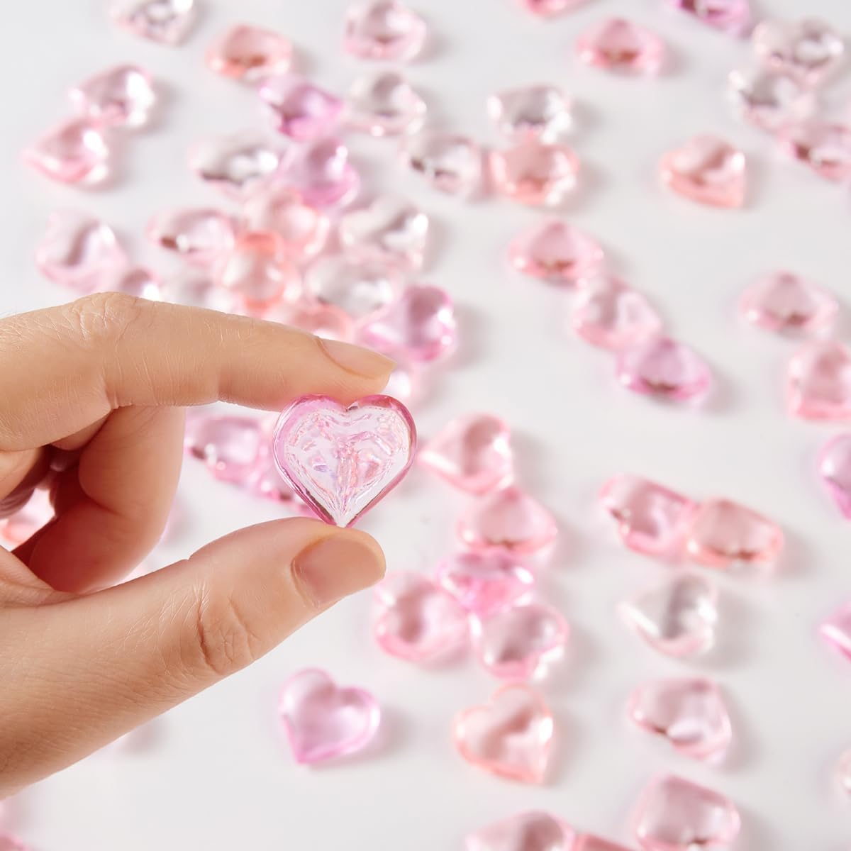 Homtable 150 Pieces Pink Red Acrylic Heart Table Scatter Vase Fillers, 5 Colors (5 Pink)