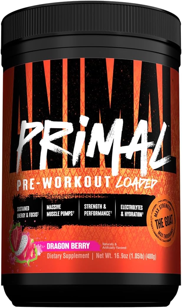 Animal Primal Muscle Hydration + Preworkout Powder – Contains Beta Alanine, 3DPump, Caffeine & Electrolytes – Improves Energy, Focus, Endurance & Absorption – New Dragon Berry Flavor, 16.9 oz