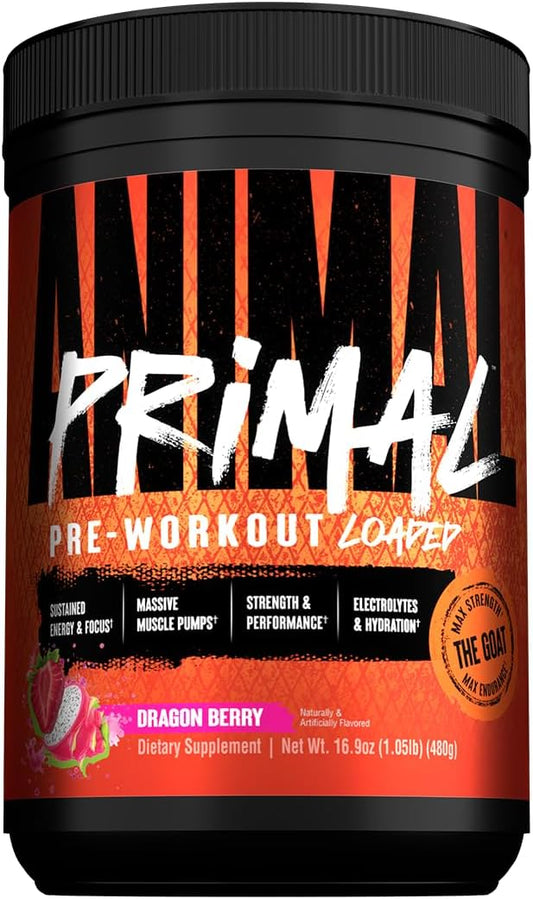 Animal Primal Muscle Hydration + Preworkout Powder – Contains Beta Alanine, 3DPump, Caffeine & Electrolytes – Improves Energy, Focus, Endurance & Absorption – New Dragon Berry Flavor, 16.9 oz