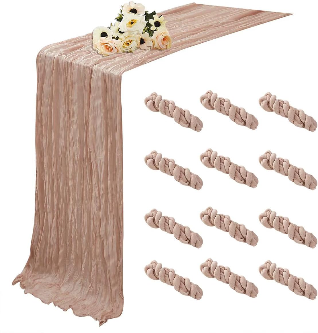 Nude 12 Pack Cheesecloth Table Runner 120 Inch 10 FT Boho Rustic Gauze for Wedding Baby Shower Party Farmhouse Summer Home Decor Washable