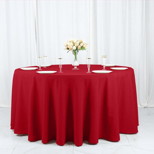 Efavormart Round Tablecloth, 120 Inch Stain & Wrinkle Resistant Washable Table Cloth, Decorative Polyester Fabric Table Cover for Banquet, Wedding, Dining - Wine