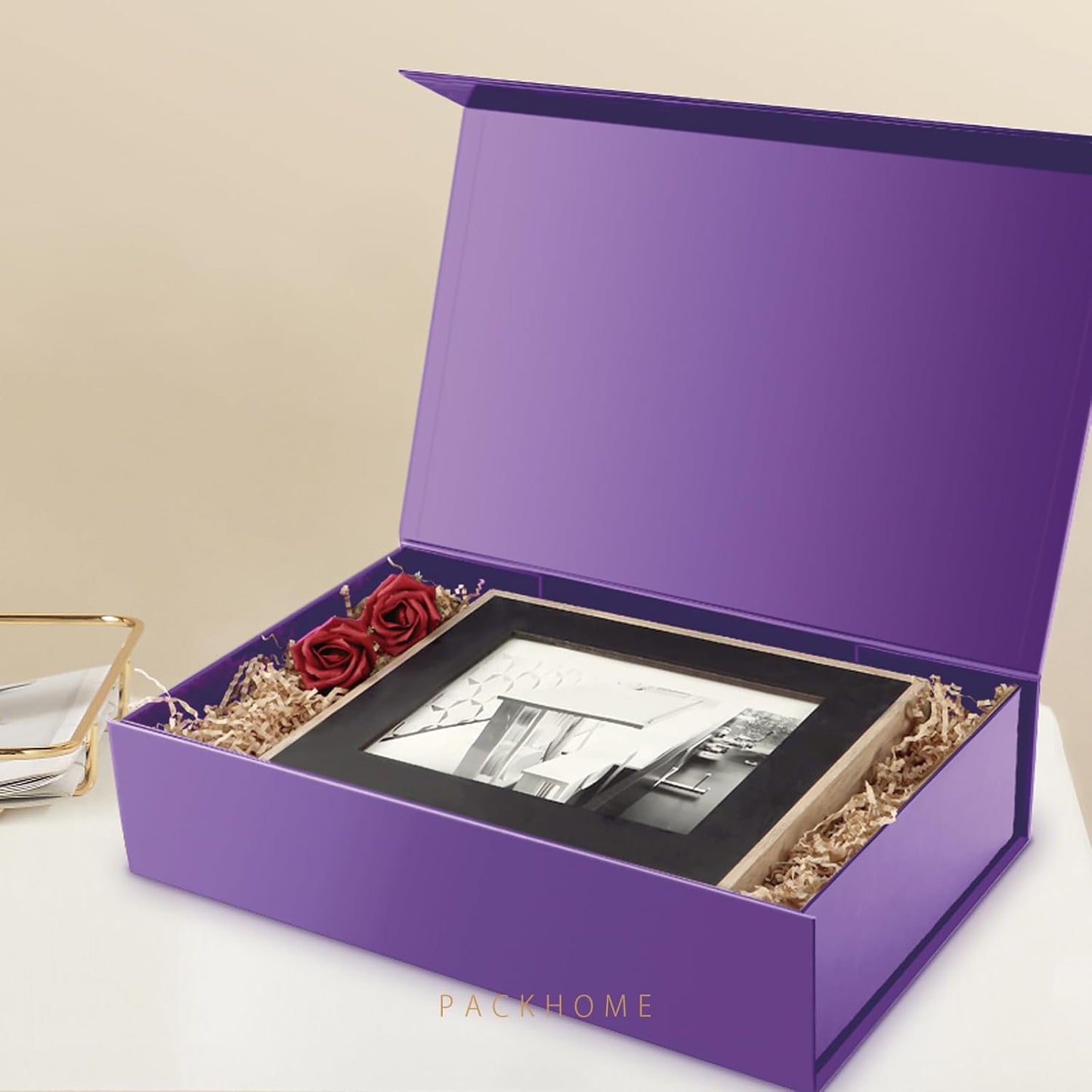 PACKHOME Extra Large Gift Box 17.5x11.3x4.3 Inches, Sturdy Shirt Box with Magnetic Lid for Clothes and Large Gifts (Glossy Purple)