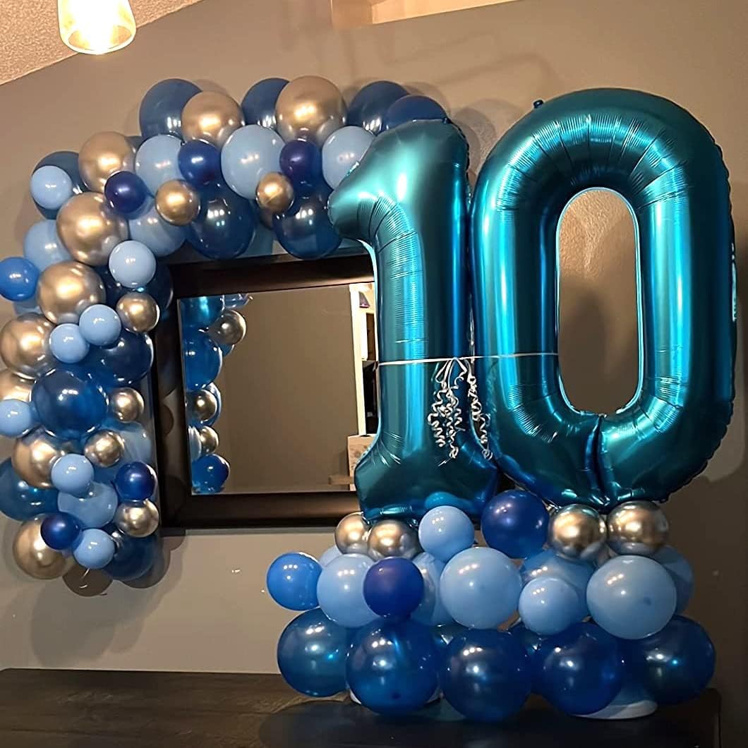Blue 2 Balloons, 40 Inch Large Foil Number Balloons Set 0-9, Self Inflating Digital 2 Helium Balloon for Boys Men 2nd 12th 20th Age Birthday Anniversary Party Decorations Photo Shoot Supplies