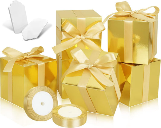 50 Pack Small Gift Boxes, 3x3x3 Favor Boxes Gold Paper Gift Boxes with Lids for Presents, Crafting, Cupcake Boxes, Gifts, Candy Boxes for Wedding Party Bridal Shower Baby Shower Favors