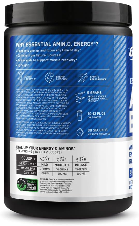 Optimum Nutrition Amino Energy - Pre Workout with Green Tea, BCAA, Amino Acids & Micronized Creatine Monohydrate Powder, Unflavored, Keto Friendly, 60 Serving