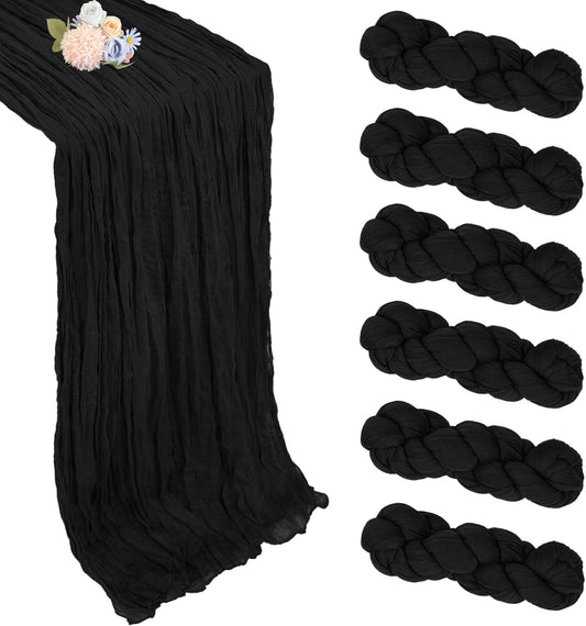 6 Pack Black Halloween Cheesecloth Table Runner 10ft Boho Gauze Fabric Cheese Cloth Table Runner 35 x 120 Inch Rustic Sheer Runner for Wedding Decor Baby Shower Party Table Centerpiece Decoration