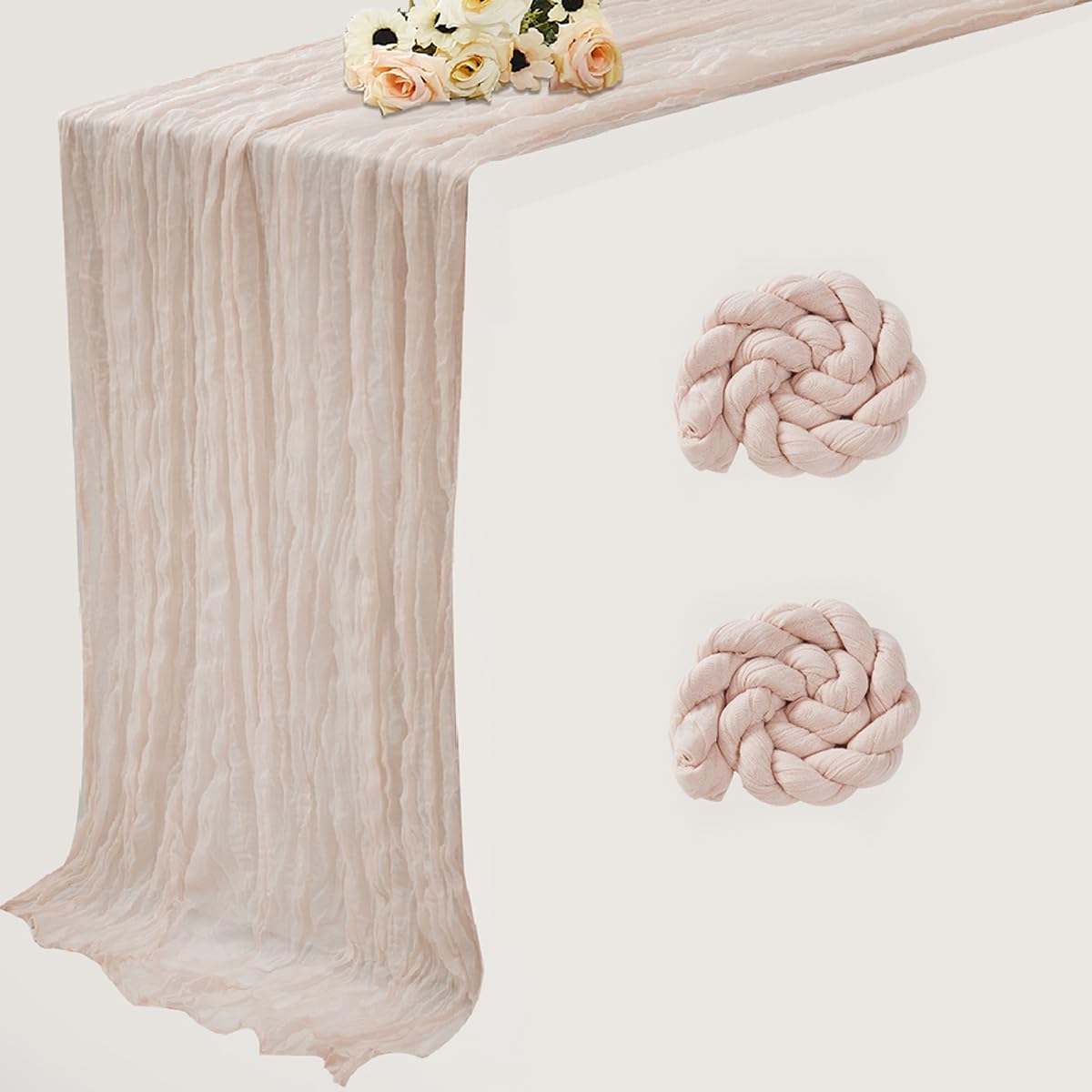 Dusty Pink 2 Pack Cheesecloth Table Runner 120 Inch 10 FT Boho Rustic Gauze for Wedding Baby Shower Party Farmhouse Summer Home Decor Washable