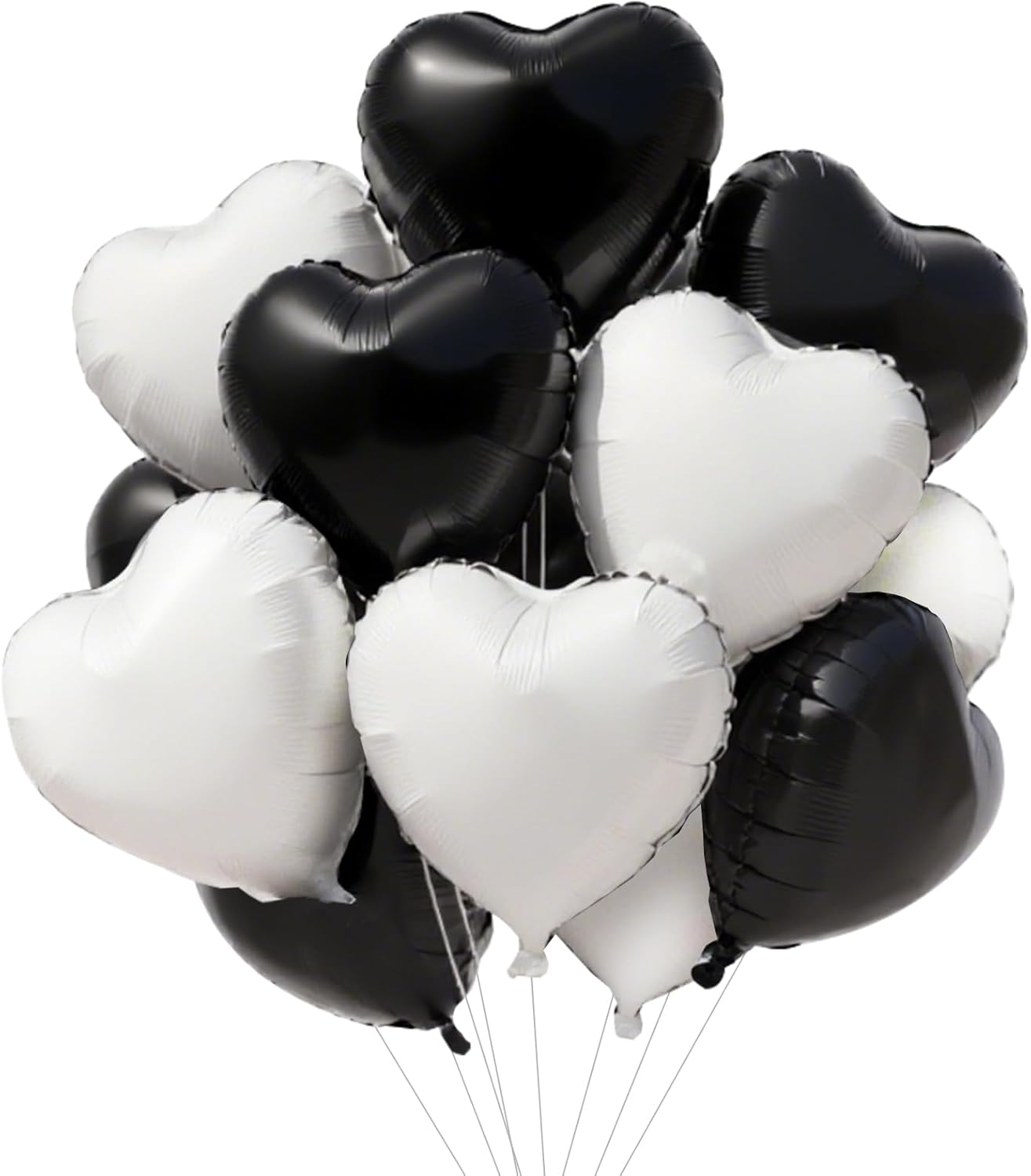 TONIFUL 15Pcs 18 Inch Black White Heart Balloons Valentine’s Day Heart Shape Foil Mylar Balloons Decoration for Romantic Valentine's Day Wedding Bridal Shower Anniversary Engagement Party Supplies