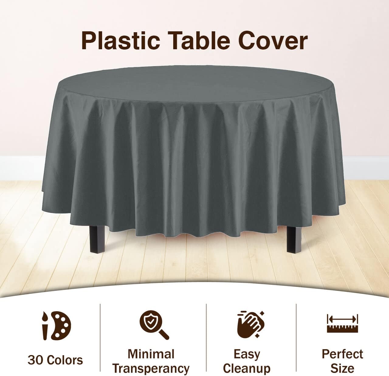 Party Solids 12-Pack Premium Plastic 84-Inch Round Tablecloth - Silver