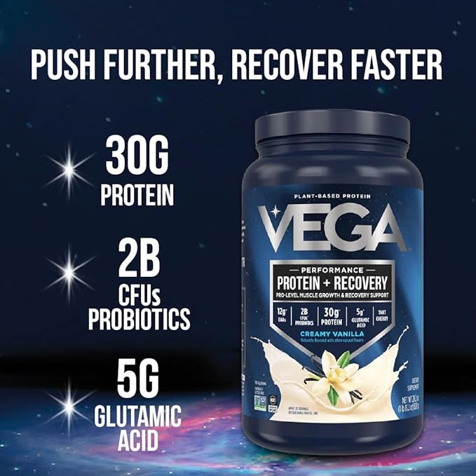 Vega Sport Vegan Protein Powder + Recovery - 30g Plant Based Protein per Serving, Chocolate, 19 Servings, 5g BCAAs, Probiotics, NSF Certified, For Shakes & Smoothies, 1.8lbs (Packaging May Vary)