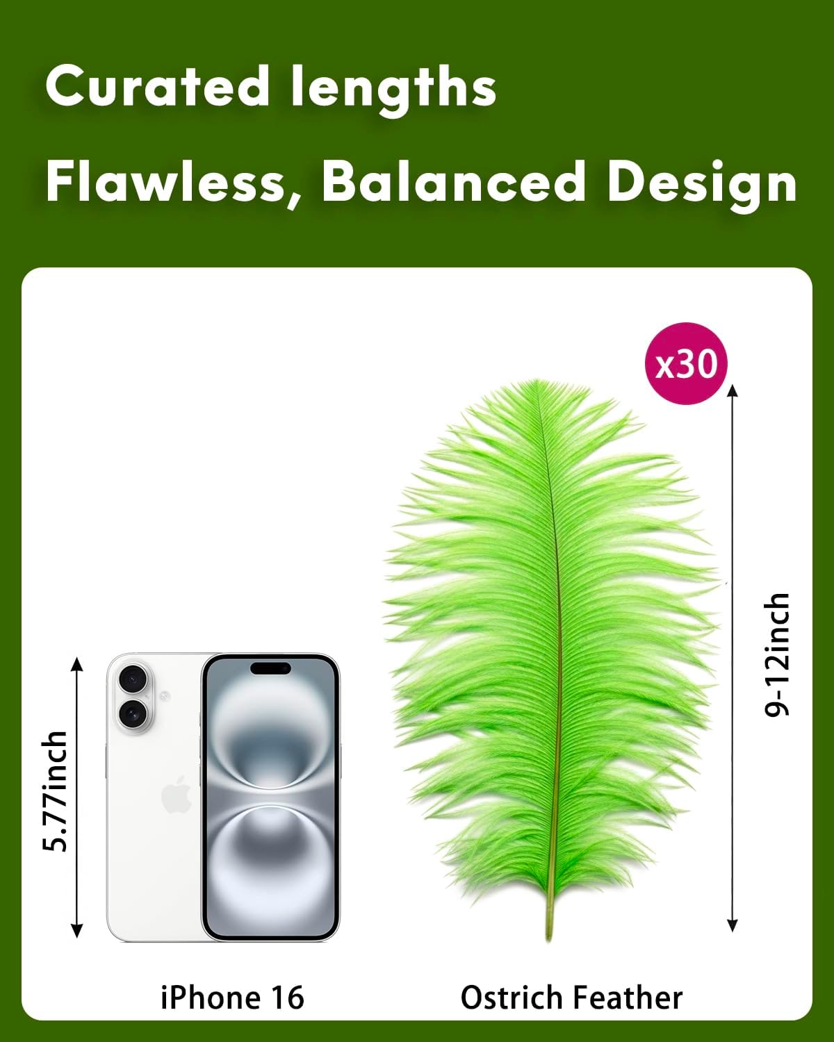 NEWONG 30pcs Fruit Green Ostrich Feathers Natural Bulk 9-12inch(23-30cm) Vase Craft Wedding Home Party Centerpieces Christmas Day Decoration