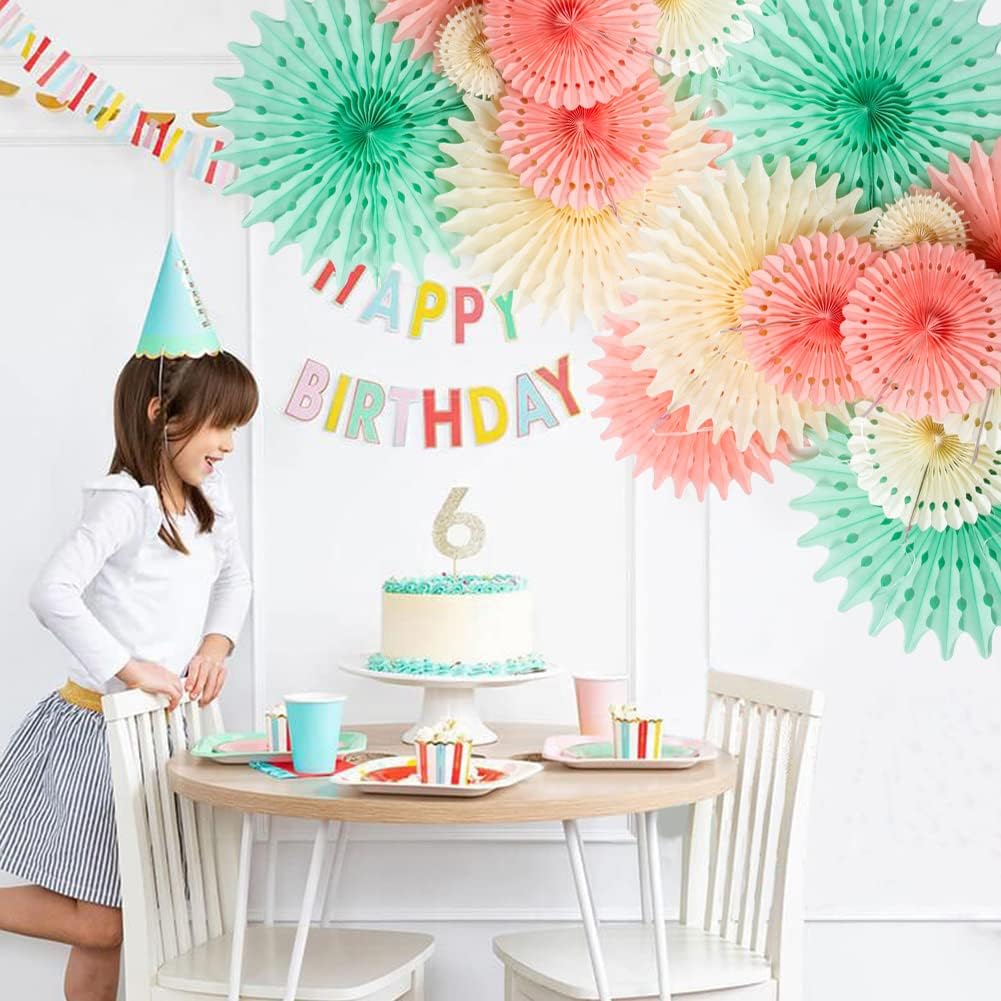 SUNBEAUTY Pack of 11 Hanging Honeycomb Paper Fans Party Decoration Paper Decoration for Birthday Wedding Graduation Events Accessories Mint Peach Cream