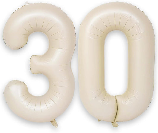 40 Inch Cream Number 30 Balloon, Beige Large Self Inflating Foil 3 & 0 Balloons for Women Men 30th Birthday Decorations 30 Helium Balloon Numbers for 30 Year Old Anniversary Baby Shower Party Supplies