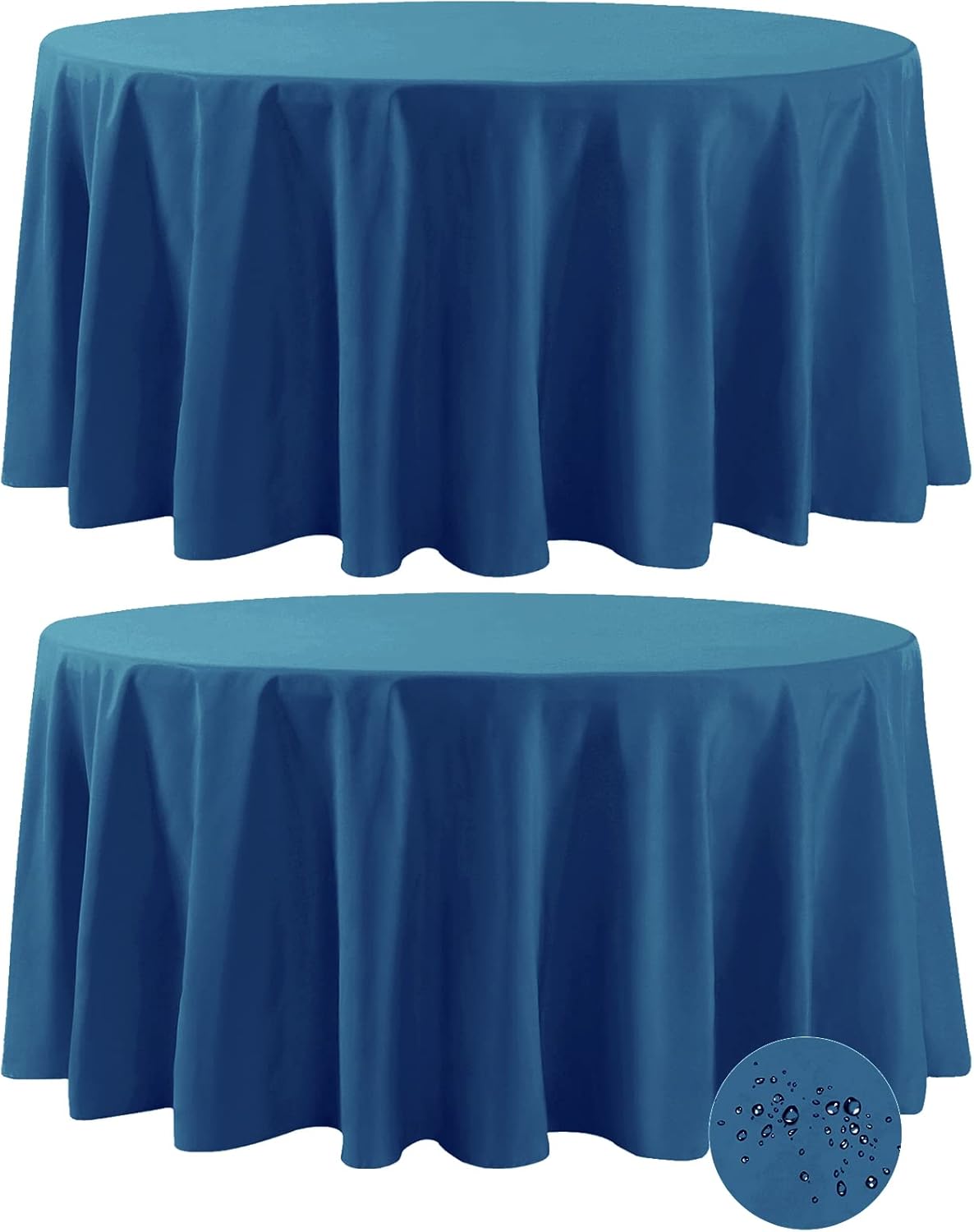 Fokitut 2 Pack Waterproof Round Tablecloth, 108 Inch, Stain Resistant and Wrinkle Polyester Table Cloth, Fabric Table Cover for Kitchen Dining, Wedding, Party, Holiday Dinner-Mediterranean Blue