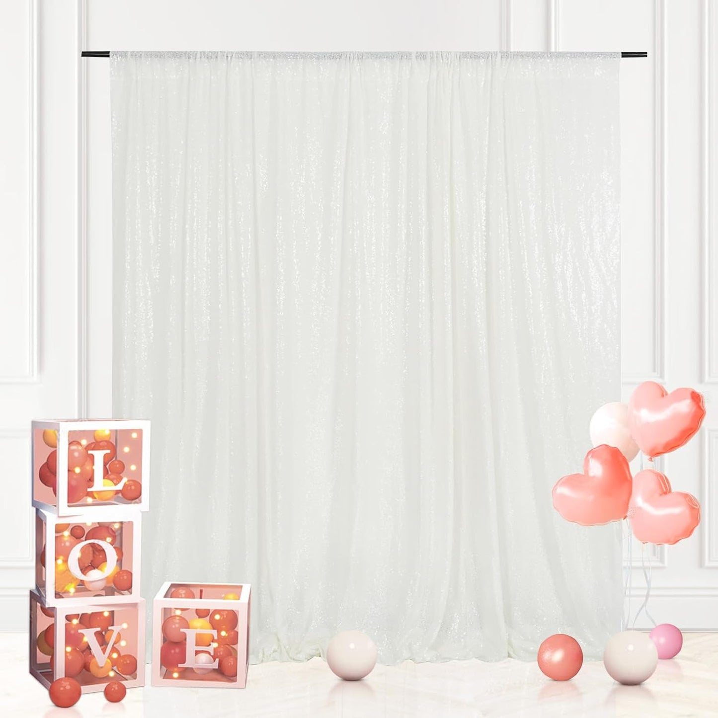 Eternal Beauty White Sequin Backdrop, 20x10 Ft Glitter Background Curtains for Christmas Shimmer Photography Party Wedding Birthday Back Drop Decor