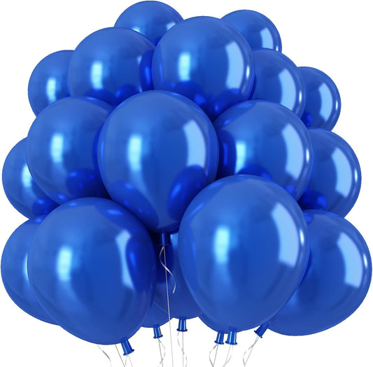 Chrome Blue Balloons, 50 PCS 10 Inch Double-Layered Metallic Royal Blue Balloons, Shiny Thick Chrome Metallic Dark Blue Latex Helium Balloons for Boys Men Birthday Graduation Party Decoration Supplies