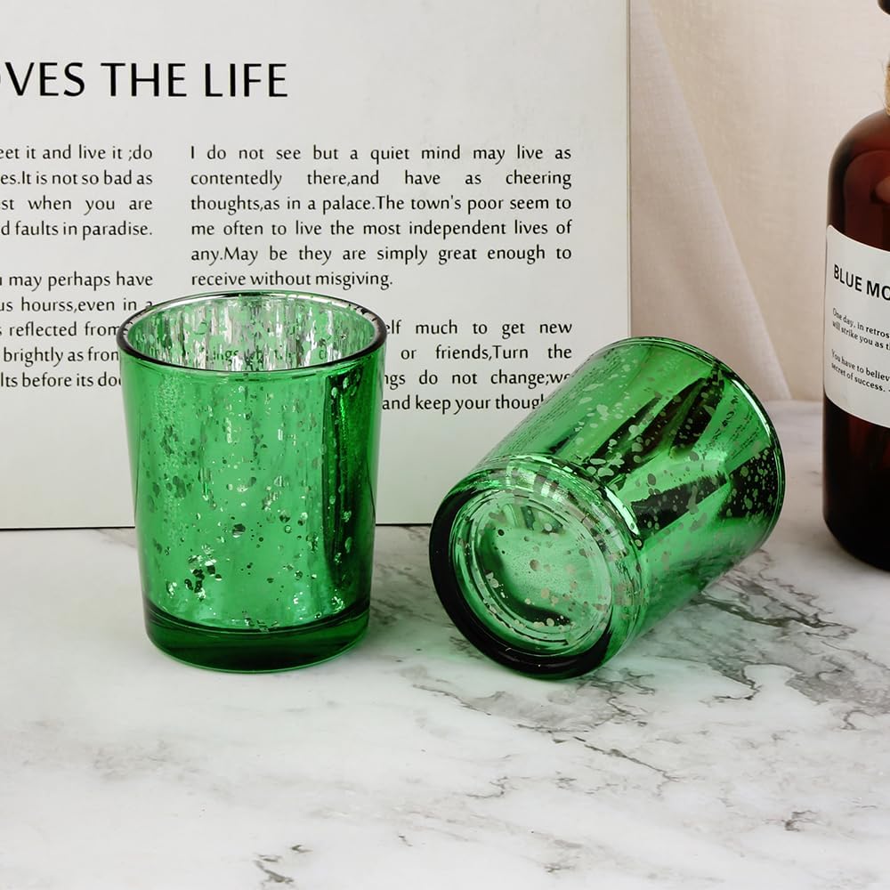 Green Mercury Glass Tea Light Holders Set of 36 - Elegant Votive Candle Holders for Weddings, Showers and Home Decor - Perfect for Table Centerpieces and Parties (Glass, Green)