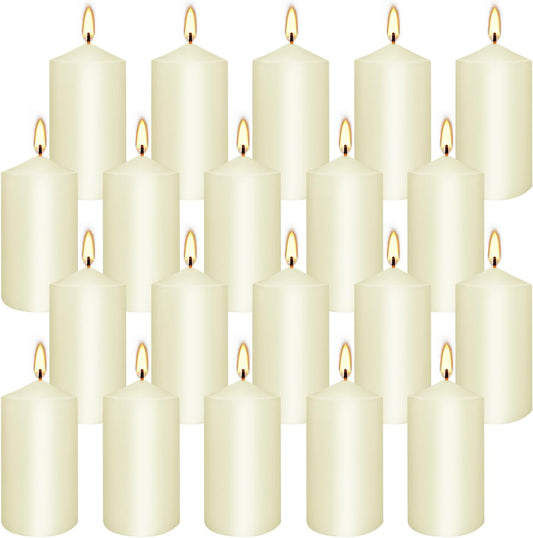 20 Packs 2 x 4 Premium Sense Unscented Ivory Tall Pillar Candles, Soy Wax for Candlelight Dinner, Home Decor, Party, Wedding.