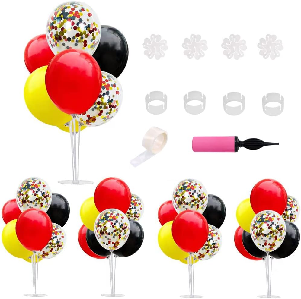 TONIFUL Mouse Birthday Table Decorations Red Yellow Black Table Centerpiece Balloons Stand Holder Kit for Mouse Theme Favor Baby Shower Kids Party Supplies
