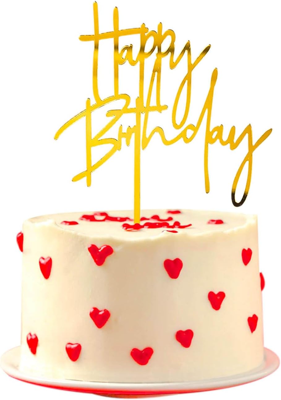 1pcs Happy Birthday Cake Toppers, Acrylic Birthday Cake Topper for Birthday Party Cake Decorations(Gold)