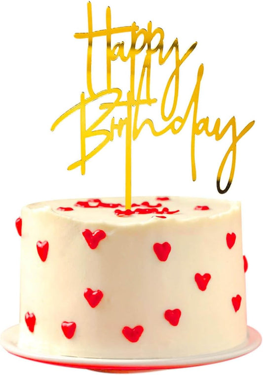 1pcs Happy Birthday Cake Toppers, Acrylic Birthday Cake Topper for Birthday Party Cake Decorations(Gold)