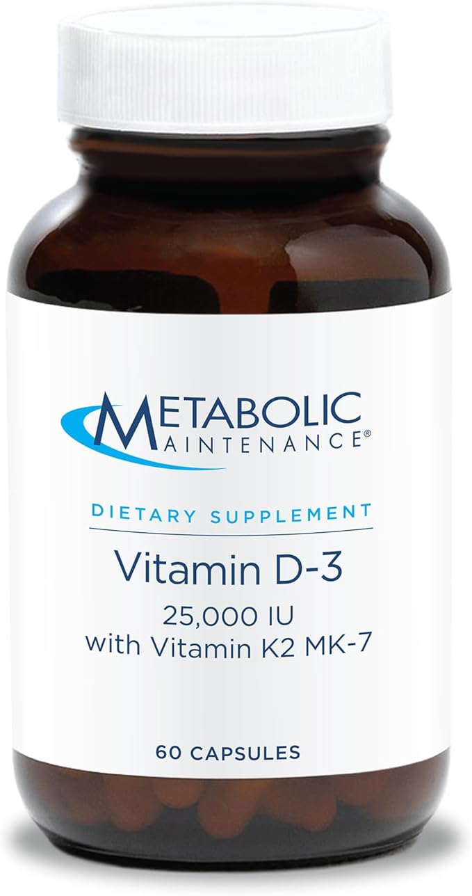 Metabolic Maintenance Vitamin D3 and K2 - Vitamin D3 K2 Supplement, D-3 & K-2 MK7 Complex for Women & Men with 25,000 IU VIT D for Bone Health and Sleep Support - 60 Capsules (Pack of 1)