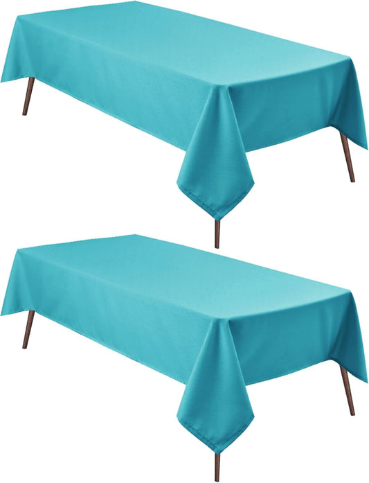 Hiasan 2 Pieces Turquoise Square Tablecloth - Water Resistant and Spillproof Dining Room Washable Fabric Table Cloth for Dining Room, Polyester, 60 x 60 Inch