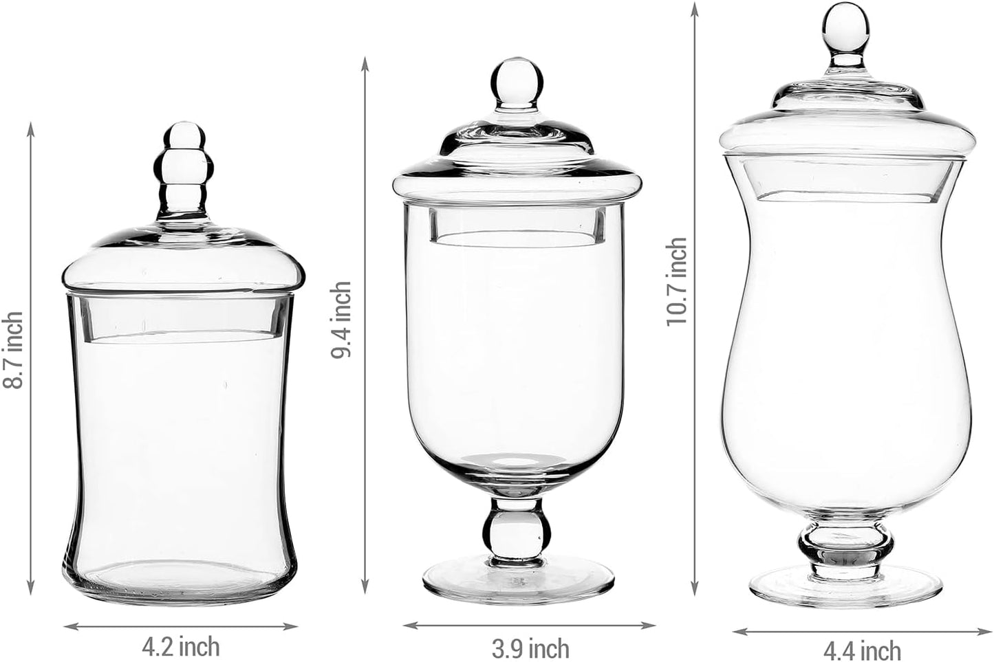 MyGift Clear Glass Apothecary Jars with Lid, Decorative Footed Vase, Candy Buffet Containers, Set of 3