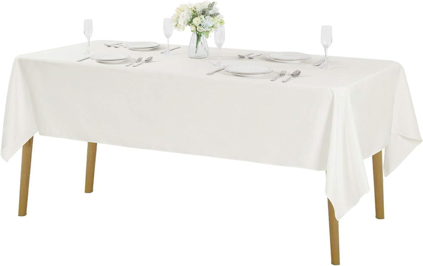Rectangle Tablecloth 60x84 inch Washable Polyester Fabric Table Cloth for Wedding Party Dining Banquet Decoration（60x84, Ivory）
