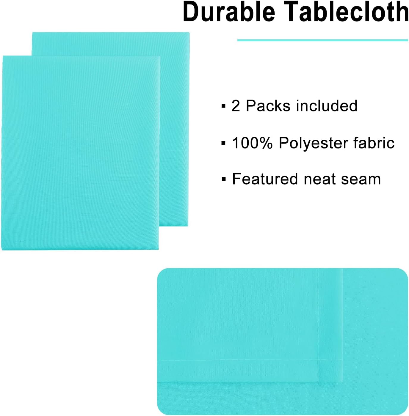 Hiasan 2 Pieces Solid Rectangle Tablecloth - Waterproof and Spillproof Washable Polyester Fabric Table Cloth for Kitchen and Dining Room, Aqua, 60 x 120 Inch