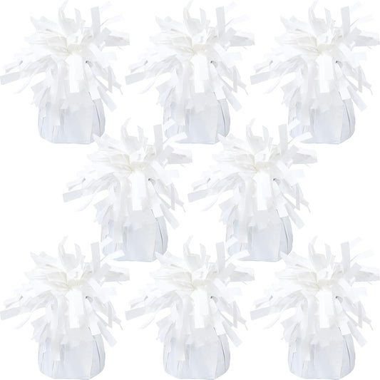 8 Pcs White Metallic Balloon Weights Holder Anchors Balloon Holder Weights for Helium Balloons Birthday Graduation Party Christmas Wedding Celebration Decoration (White)