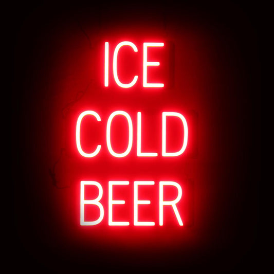 SpellBrite ICE COLD BEER Sign | Beer-Related Sign with Neon Look, Red LED Light Source | 16.8" x 23.8"