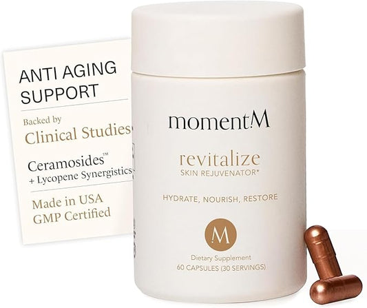 Revitalize Skin Supplement for Wrinkles Fine Lines Hydration Anti Aging Longevity - Nail Skin Hair Vitamins - Phytoceramides Lycopene Hyaluronic Acid Pills - Gluten Free Non GMO Vegan - 60 Capsules