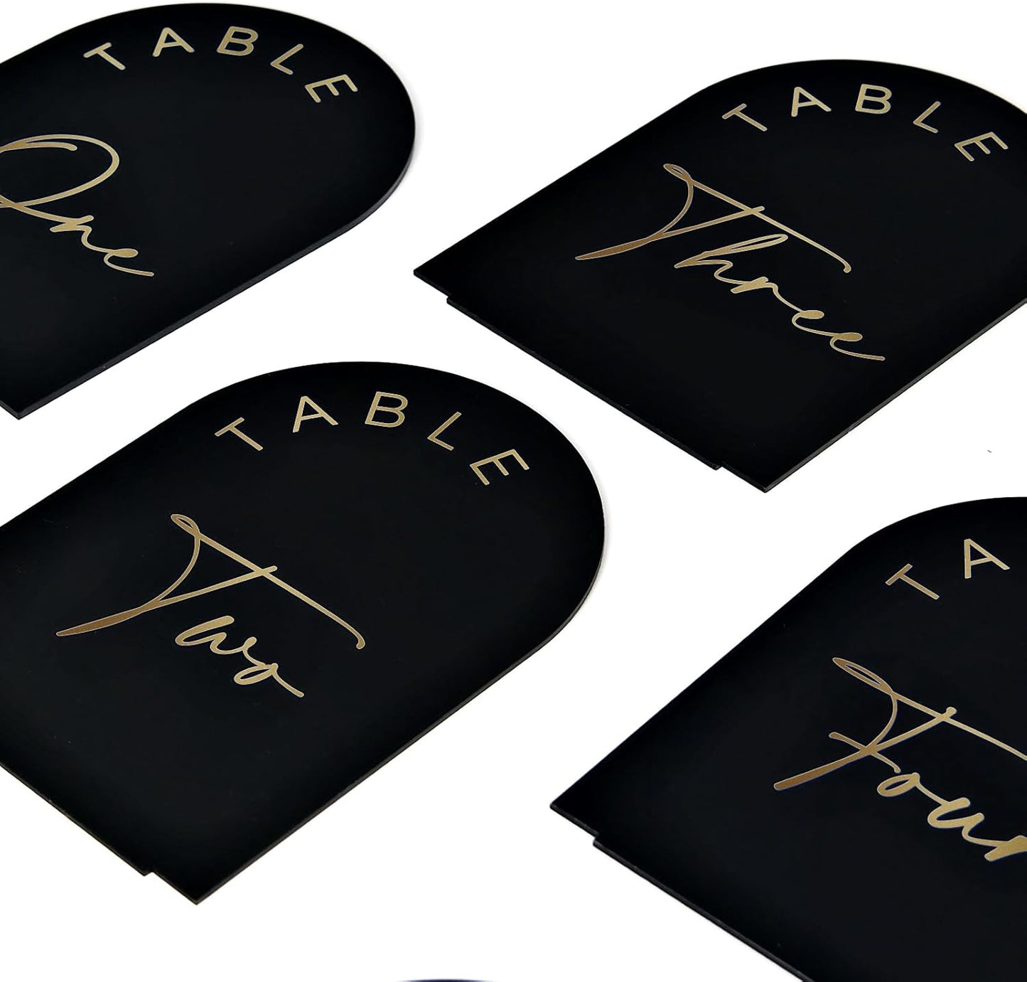 Black Arched Wedding Table Numbers 1-10 with Stands, 5x7 Inch Black Arch Acrylic Sign with Gold Letters, Acrylic Table Numbers for Wedding Reception