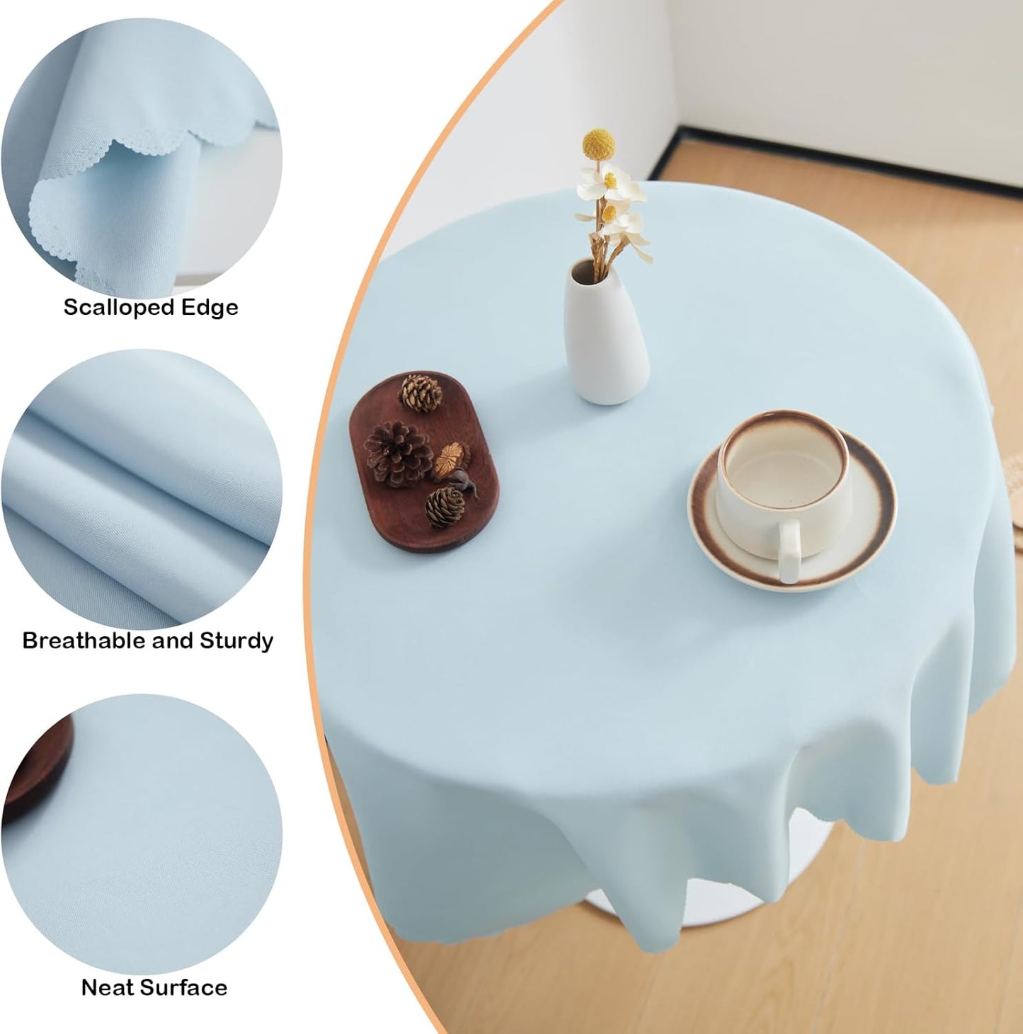 Small Round Light Blue Tablecloth 36 Inch Polyester Fabric Washable Table Cover Decorative Wrinkle Resistant Solid Color Table Cloth for Dining Party Wedding Camping