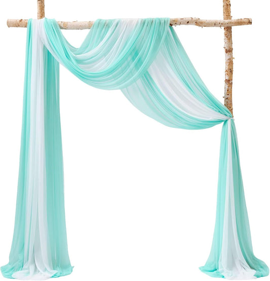 TINGE TIME 3 Panels Wedding Arch Draping Fabric, 30" x 20ft Light Teal Chiffon Fabric Drapery Sheer Backdrop Curtain for Weddings Ceremony Party Decoration, Wedding Arch Drapes for Weddings Ceremony