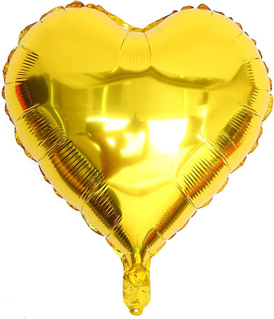 10Pcs Gold Foil Heart Shaped Balloons 18 Inch Mylar for Baby Shower, Wedding, Valentine Decorations - Love Party Decor