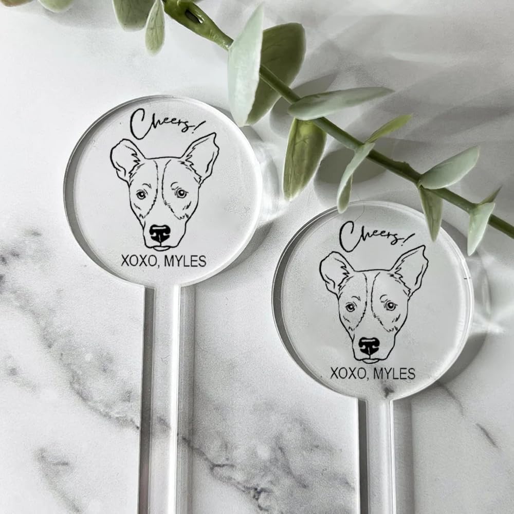 Coolslove Personalized Wedding Dog Stir Sticks, Custom Illustrated Pet Acrylic Cocktail Stirrers, Acrylic Cocktail Stirrers, Wedding Drink Sticks, Wedding Favors Decors Essentials Style 2