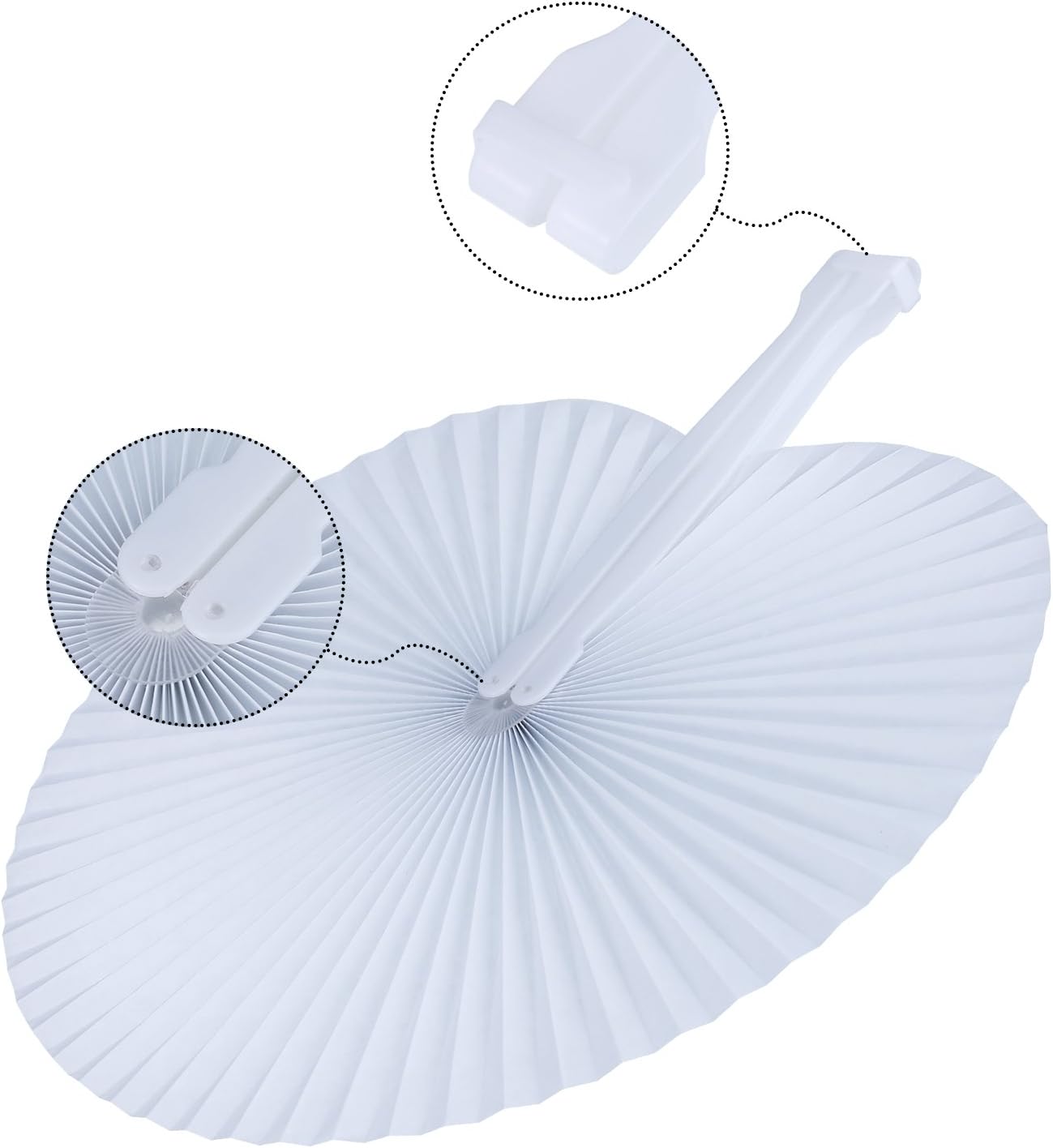 Pangda 24 Pack Folding Fans Round Paper Fans Assortment with Plastic Handle for Wedding Favor Party Bag Filler(White)