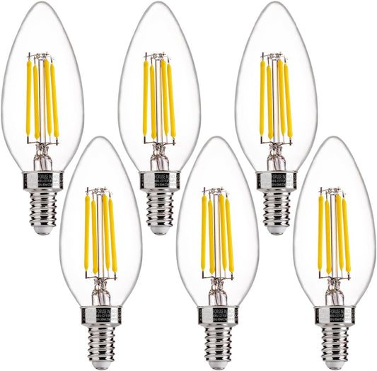 FLSNT 5000K Daylight B10 Dimmable 4W LED E12 Candelabra Bulbs, 40W Equivalent LED Chandelier Candle Bulbs, Clear Glass Finishing, 6 Pack UL,CA65 Listed.