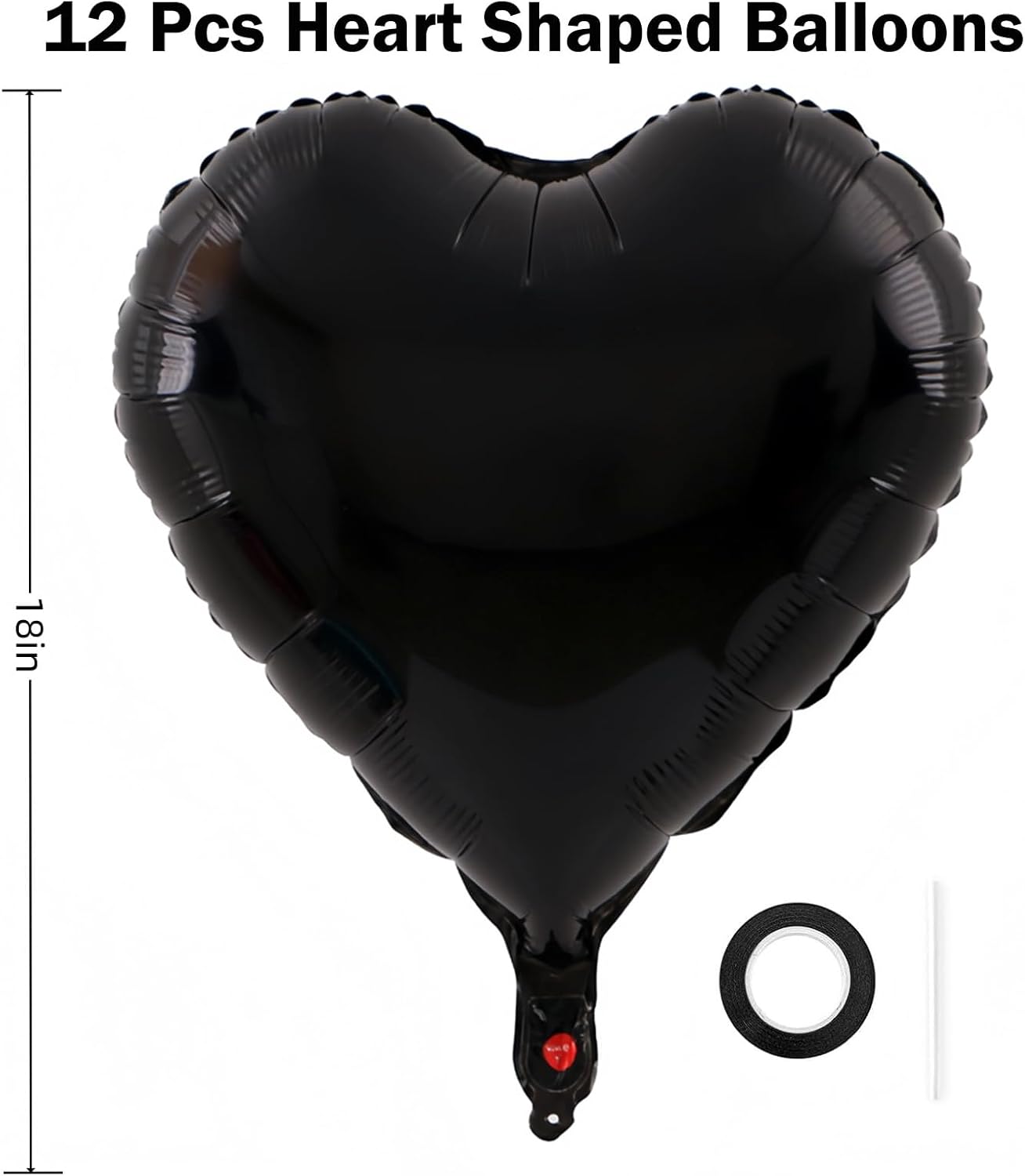 12Pcs Black Heart Balloons, 18 Inch, Love Balloons for Valentine's Day, Wedding, Birthday Decorations