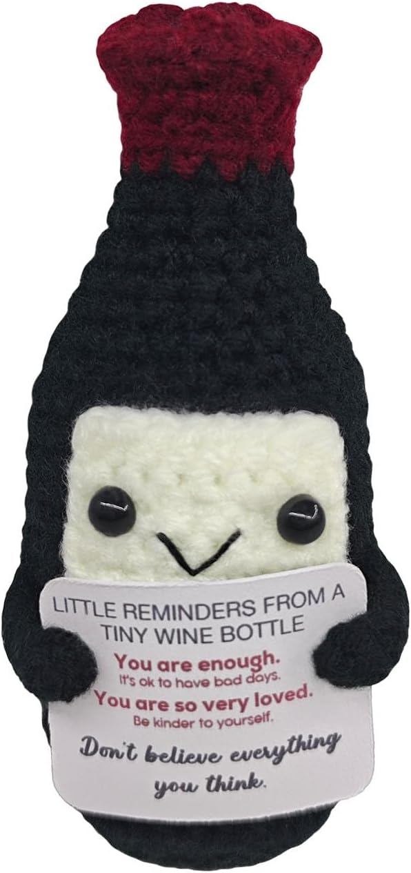 Handmade Mini Wine Crochet,Birthday Gift for Wine Lovers,Funny Emotional Support Crochet Vintage,Home Bar Happy Hour Accessories for Men Women Drinkers,Housewarming Gifts Fashion Decoration