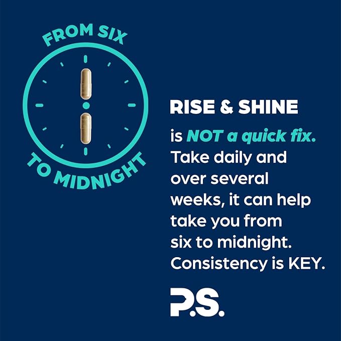 PS Rise & Shine Premium Horny Goat Weed Supplement with Tribulus, Fenugreek, Maca, Ashwagandha, and Tongkat Ali - Supports Energy and Boosts Testosterone (60 Capsules)
