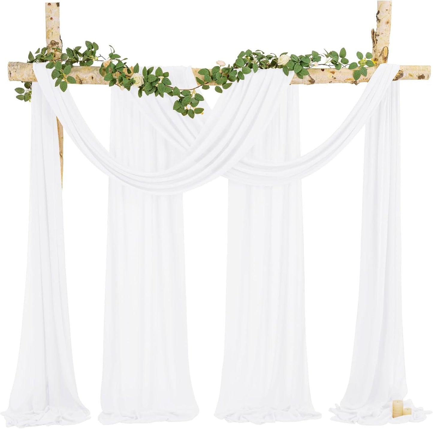 Wedding Arch Draping Fabric, 8 Panels 28" x 20ft White Sheer Chiffon Curtain Drapes for Wedding Drapes Sheer Backdrop Curtains