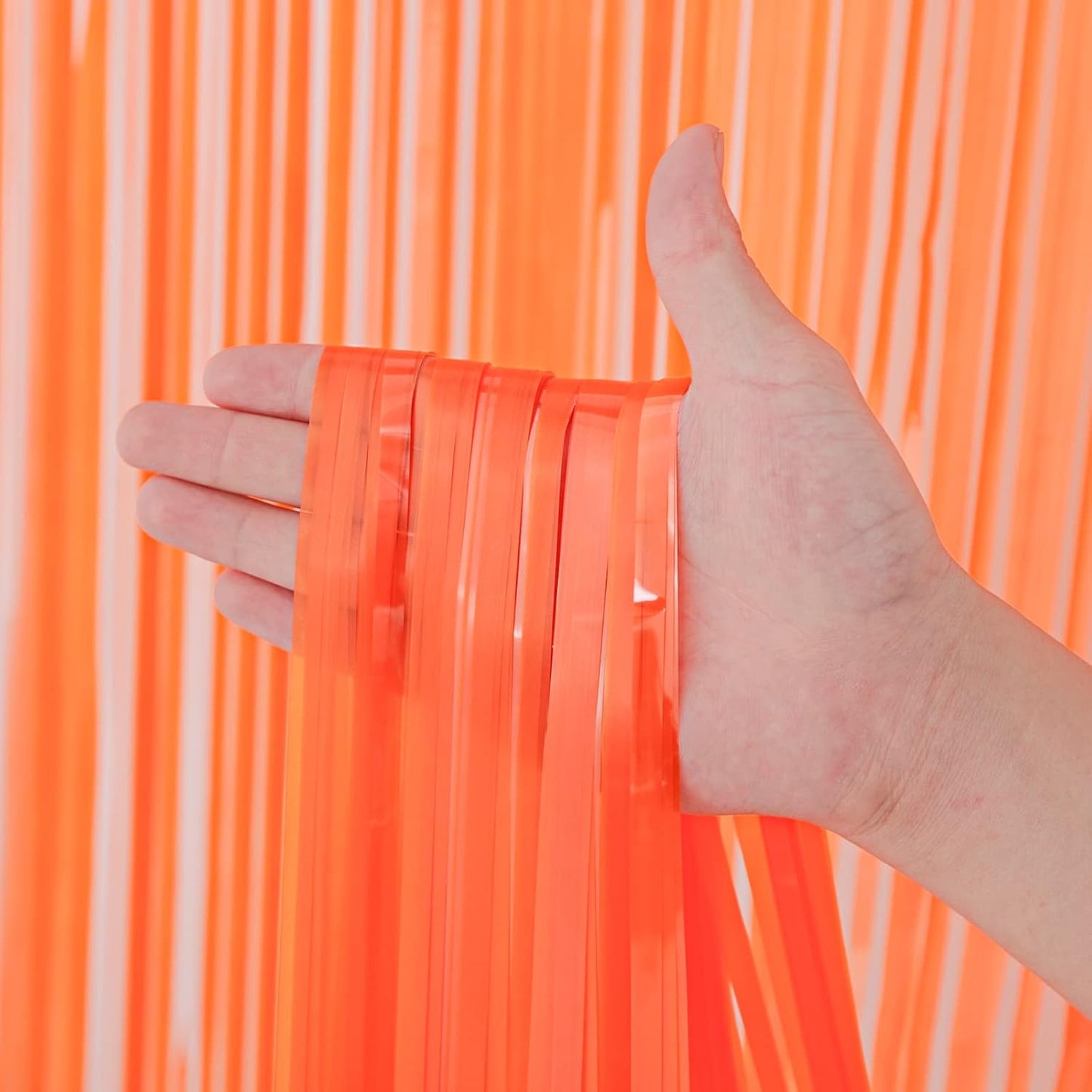 2 Pack Orange Foil Fringe Backdrop Curtains, Tinsel Streamers Birthday Party Decorations, Fringe Backdrop for Graduation, Baby Shower, Gender Reveal, Disco Party