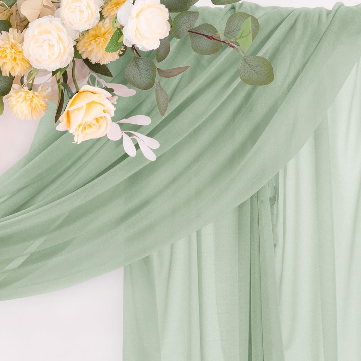 Sage Green Wedding Arch Draping Fabric 1 Panel 29" × 20FT Sheer Drapes Outdoor Curtain for Wedding Ceremony Baby Bridal Shower Arch Ceiling Backdrop Decor