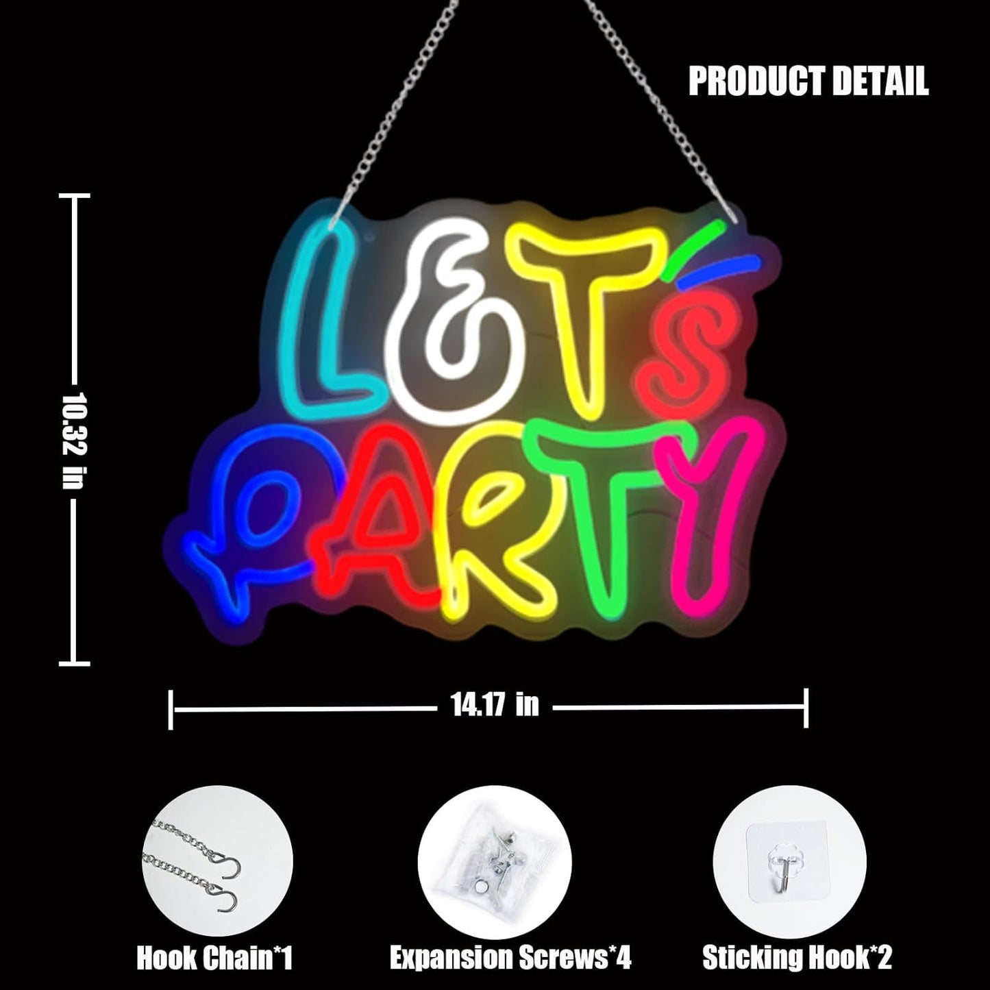 Let's Party Neon Sign for Wall Decor with Dimmable and USB Power,Multicolor LED Light up Sign,Party signs Perfect for Birthday,Bachelorette Parties,Game Room,Bar Lighting,gifts,size:14.17*10.32In